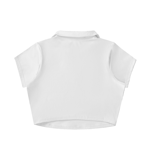 White sleeveless collared crop top on a white background