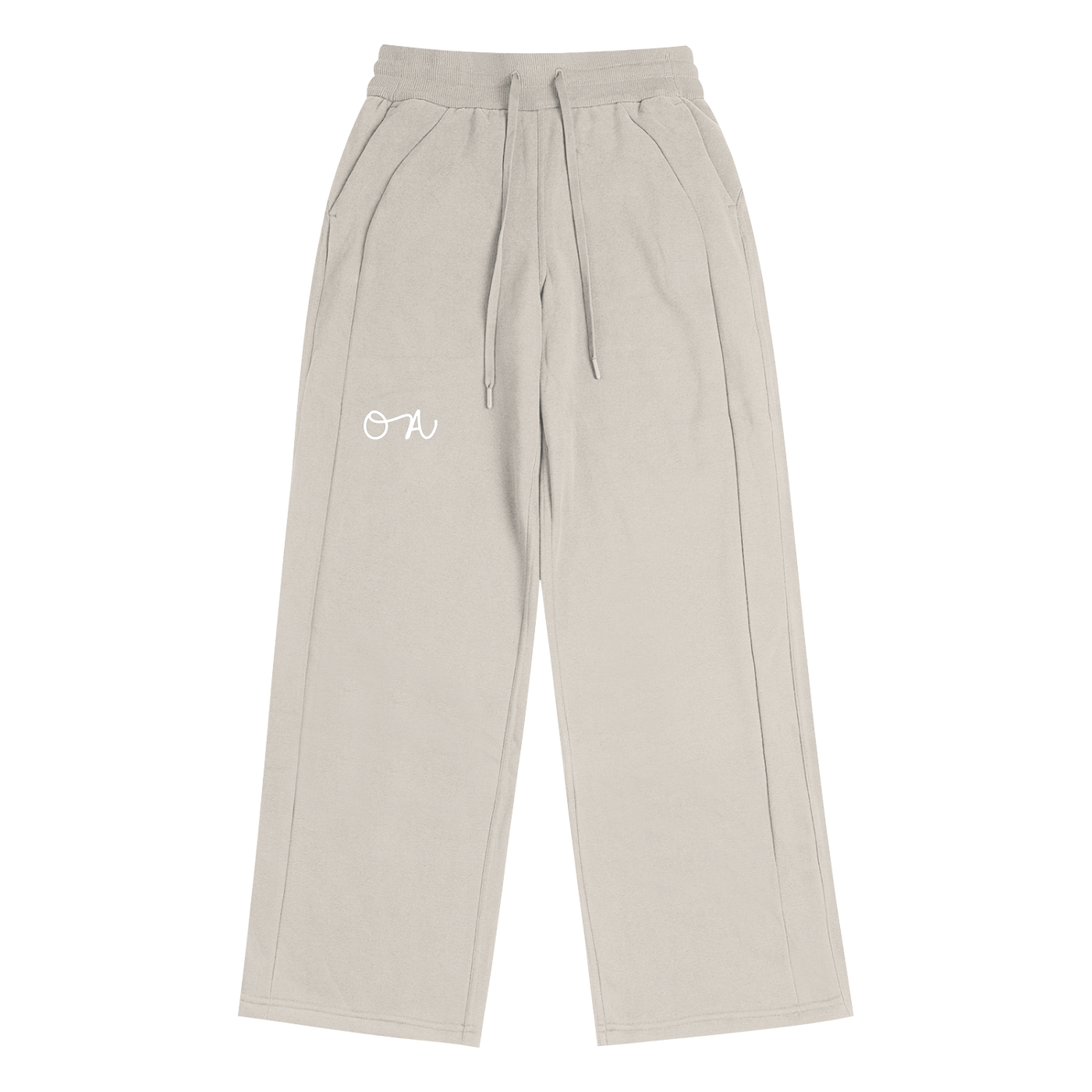 Beige pants with a logo on a white background