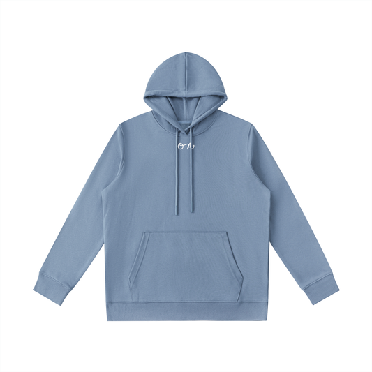 Blue hoodie with an 'OA' brand logo on a white background