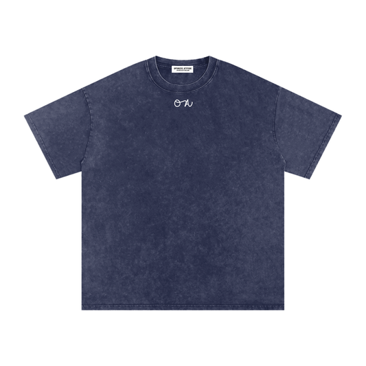 Navy blue t-shirt with an 'OA' logo in front of a white background
