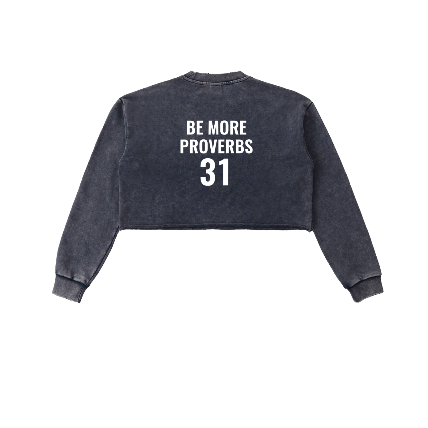 Dark Gray sweatshirt with 'BE MORE PROVERBS 31' text on the back against a white background