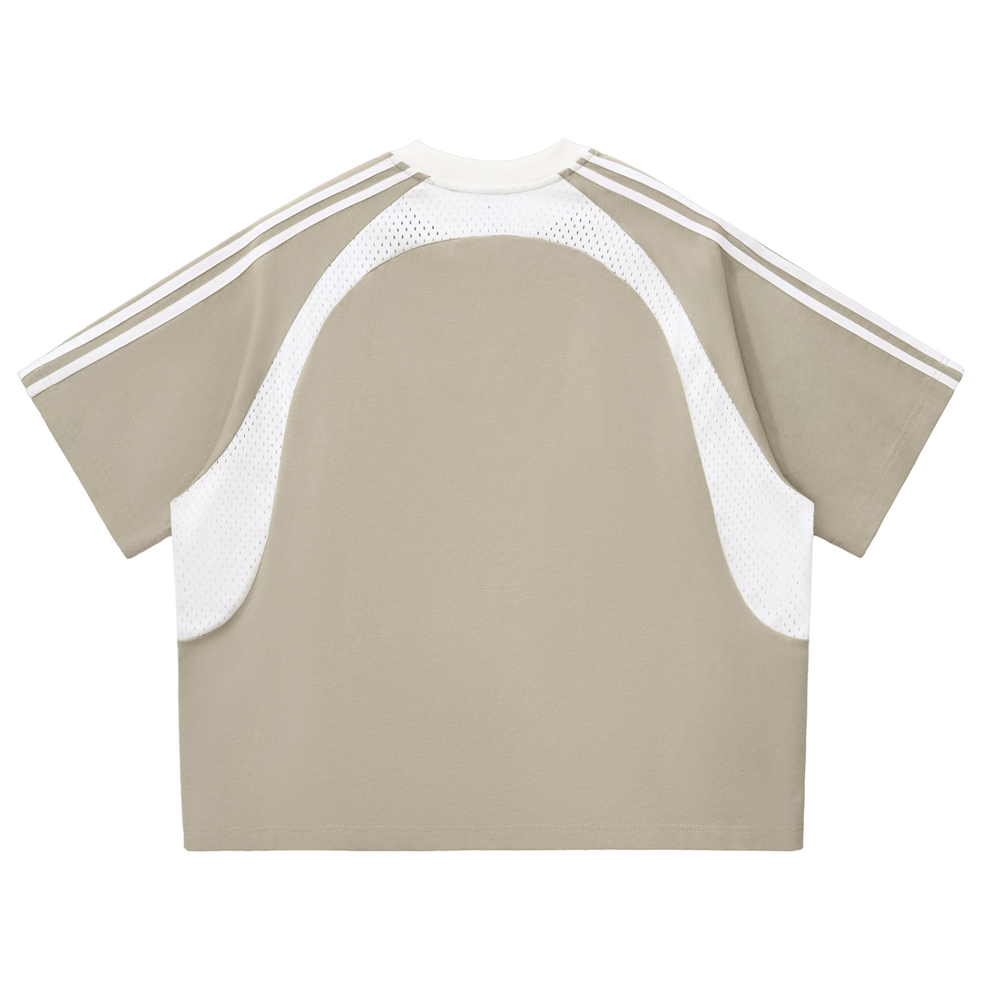 Beige sports jersey with white accents on a white background