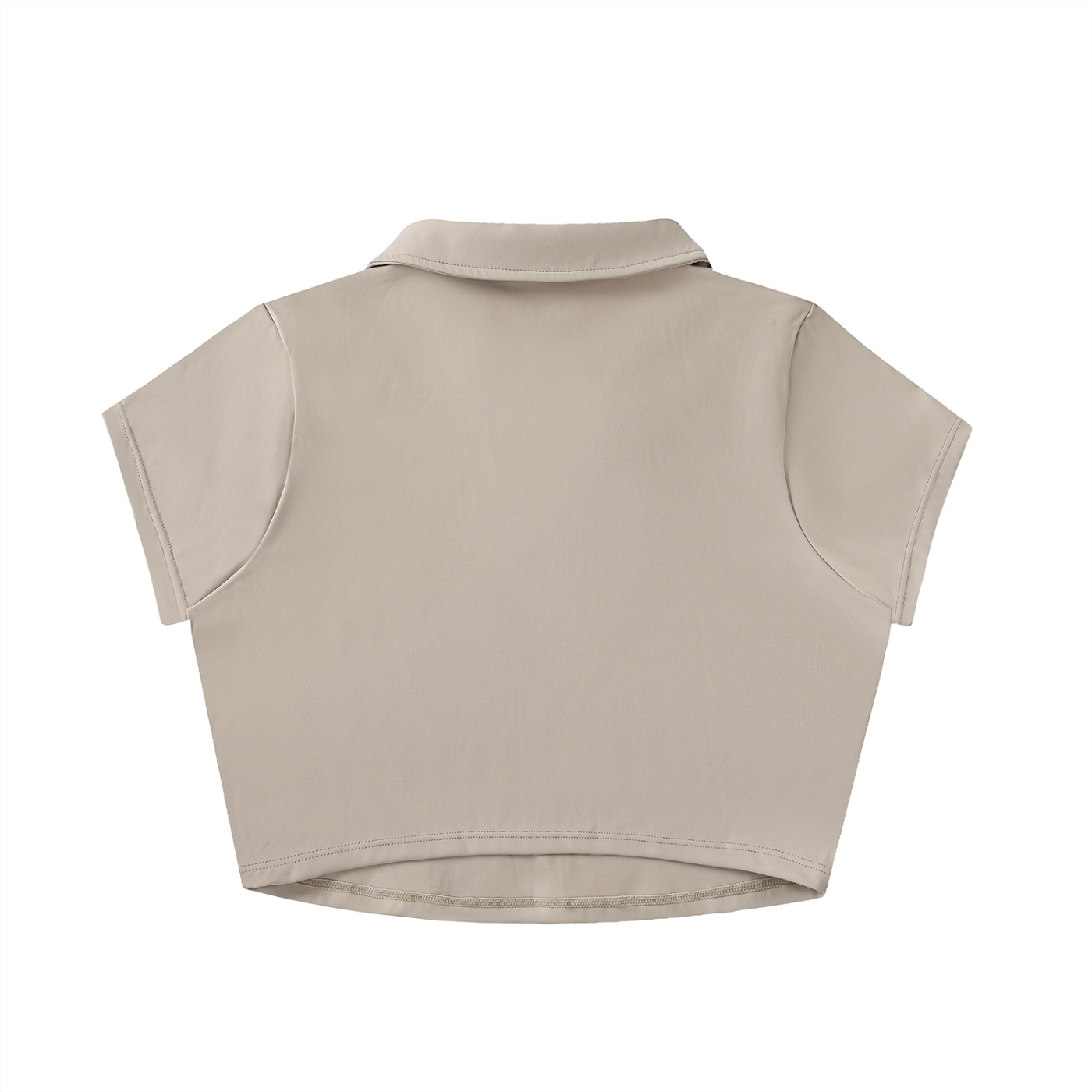 Beige sleeveless crop top with collar on a white background