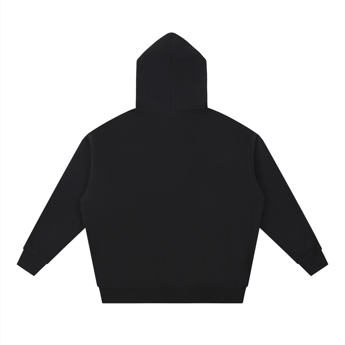 Black hoodie shown from the back on a white background