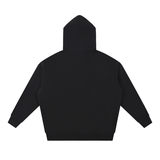 Black hoodie shown from the back on a white background