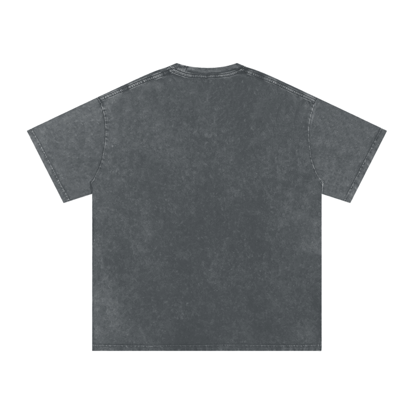 Back view of a plain dark gray t-shirt on a white background