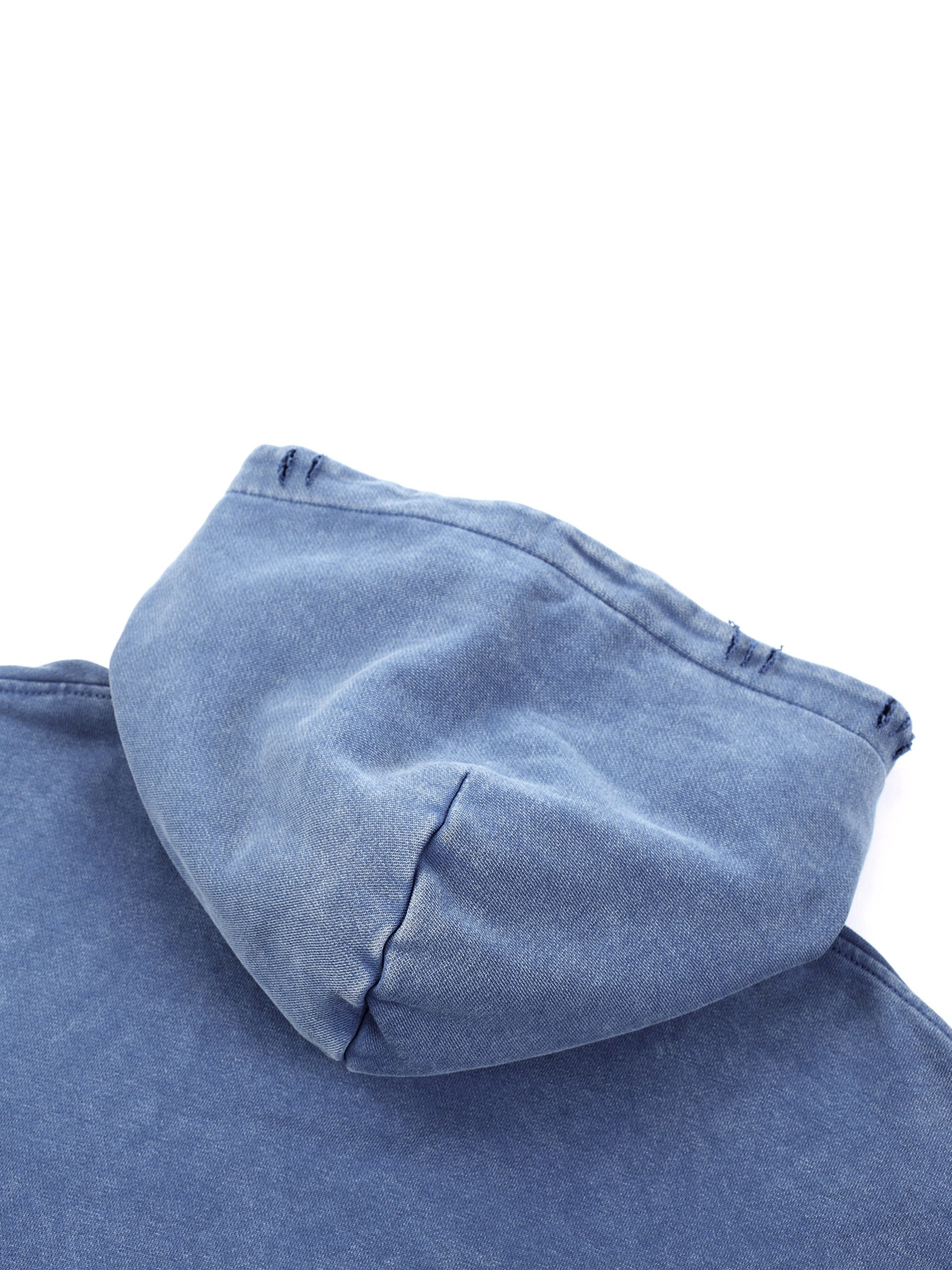 Back of Faded blue hoodie on a white background