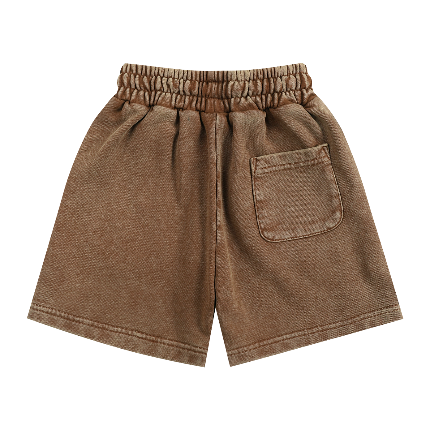 Brown shorts with an elastic waistband on a white background