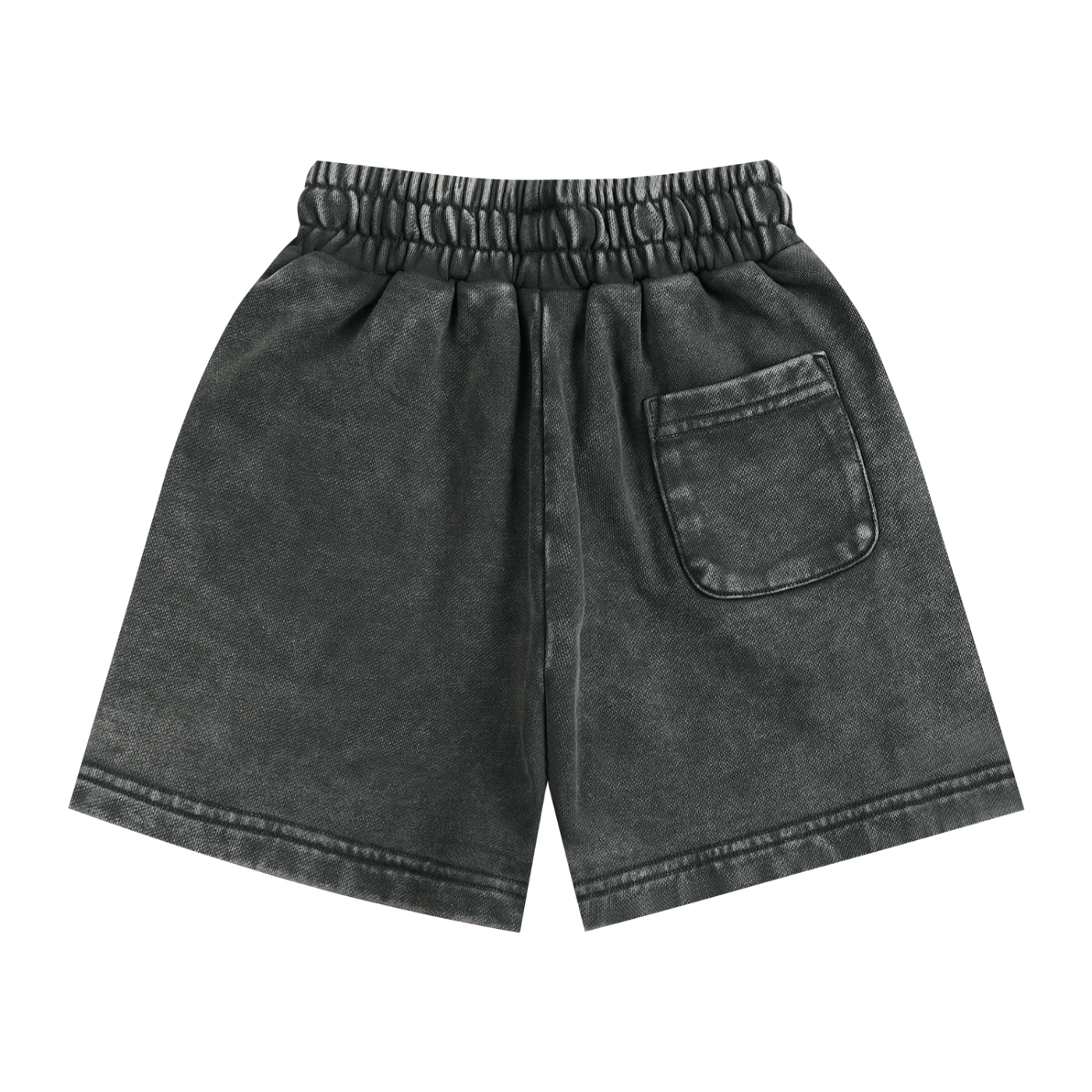 Dark gray/black shorts with a back pocket on a white background