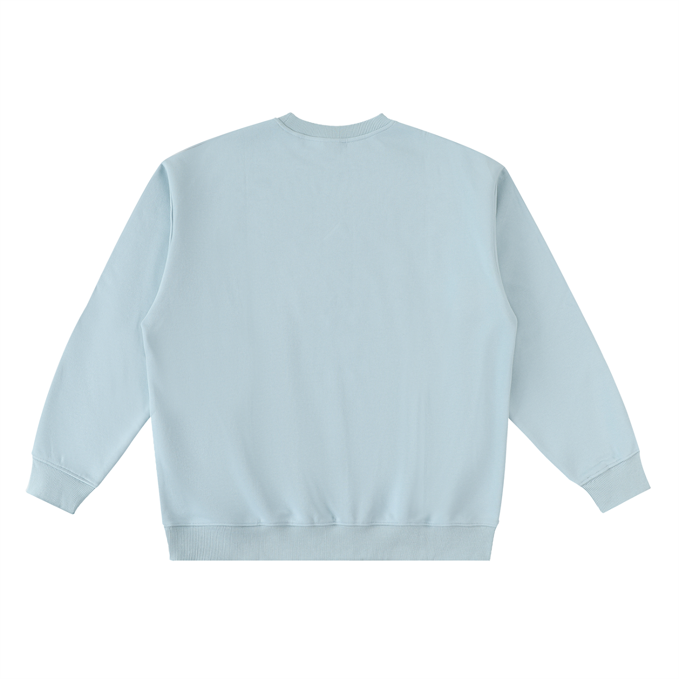 Light blue sweatshirt in front of a white background