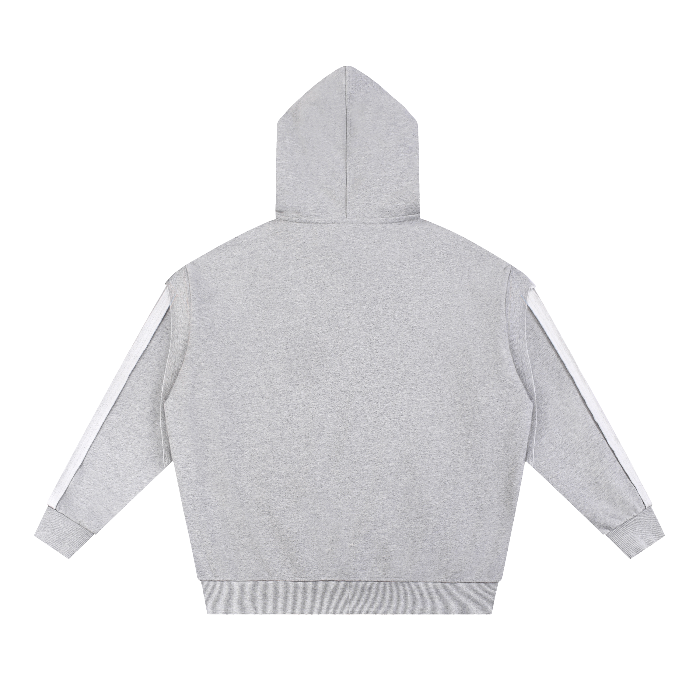Light Gray hoodie with white stripes on sleeves on a white background