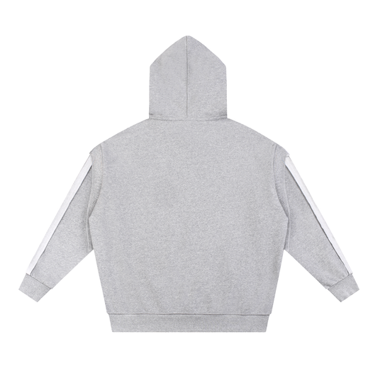 Light Gray hoodie with white stripes on sleeves on a white background