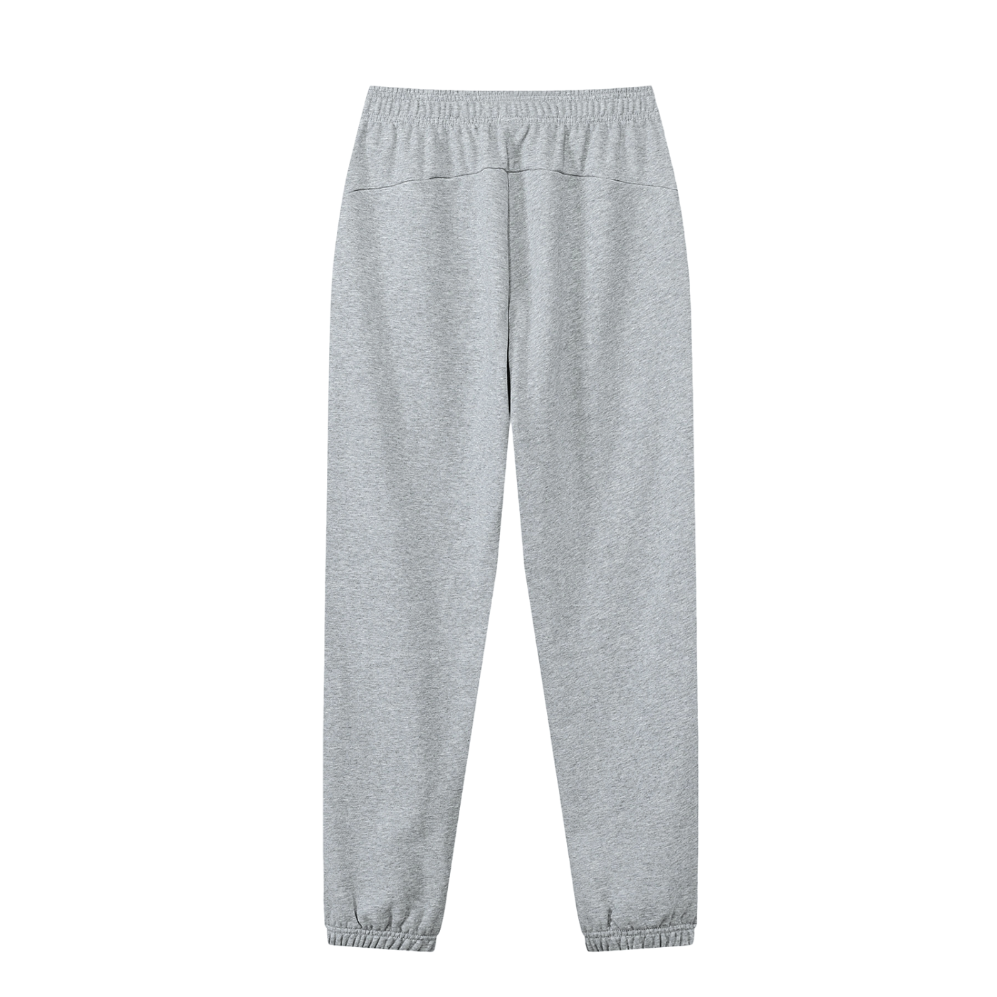 Back of light gray sweatpants in front of a white background