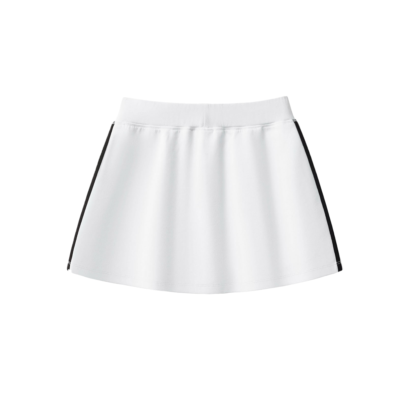 White skirt with black trim on a white background