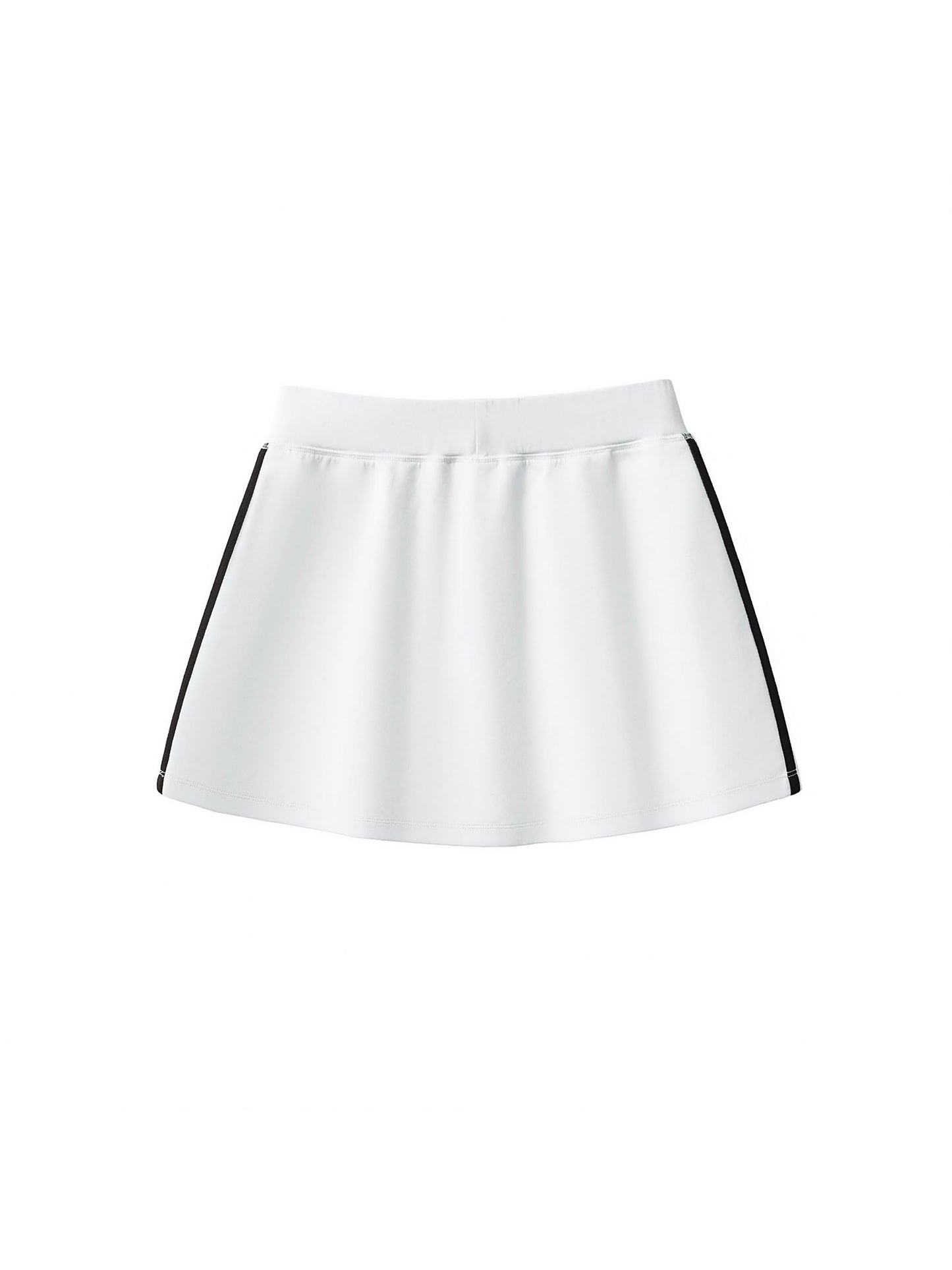 White skirt with black trim on a white background
