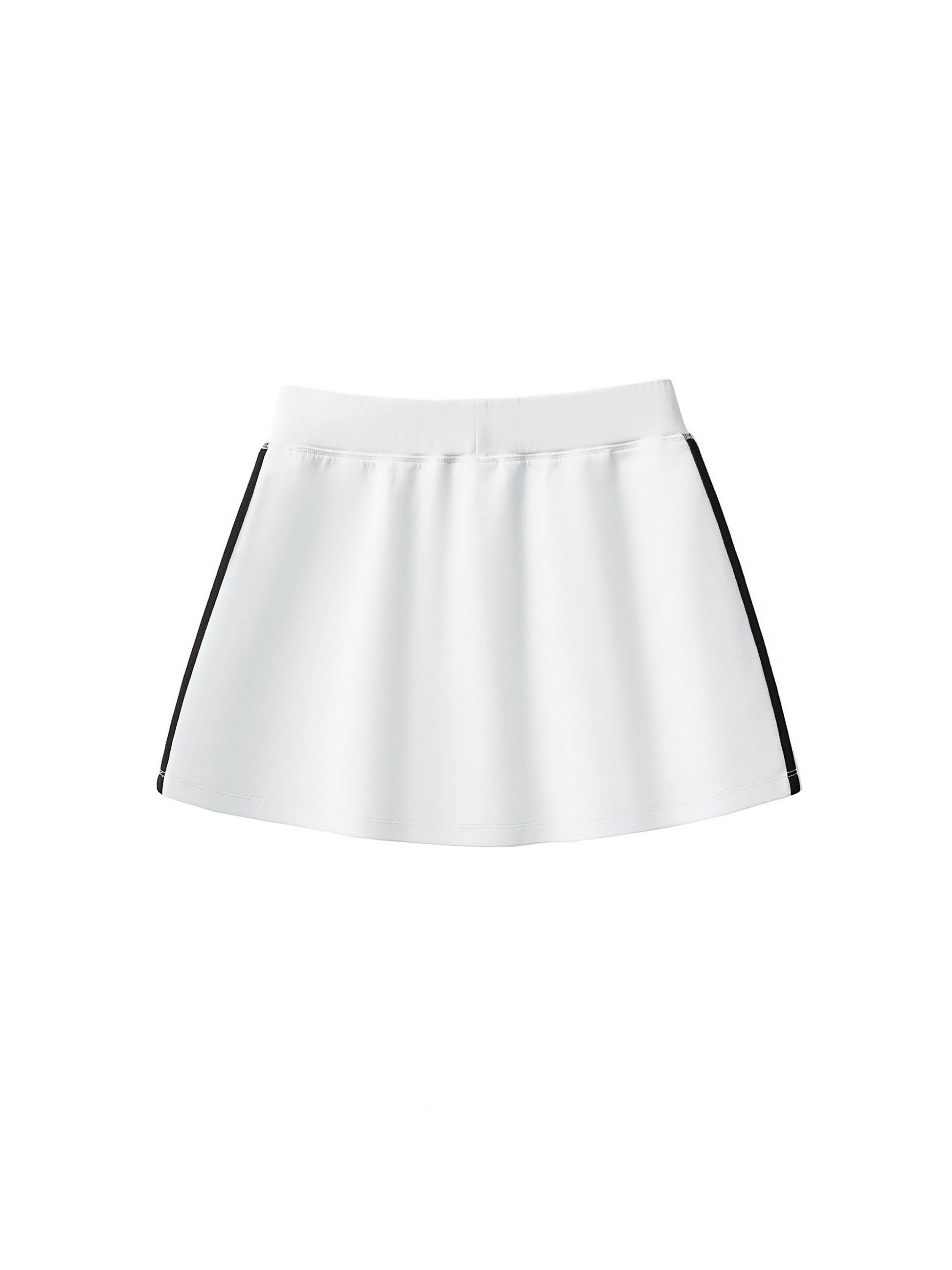 White skirt with black trim on a white background