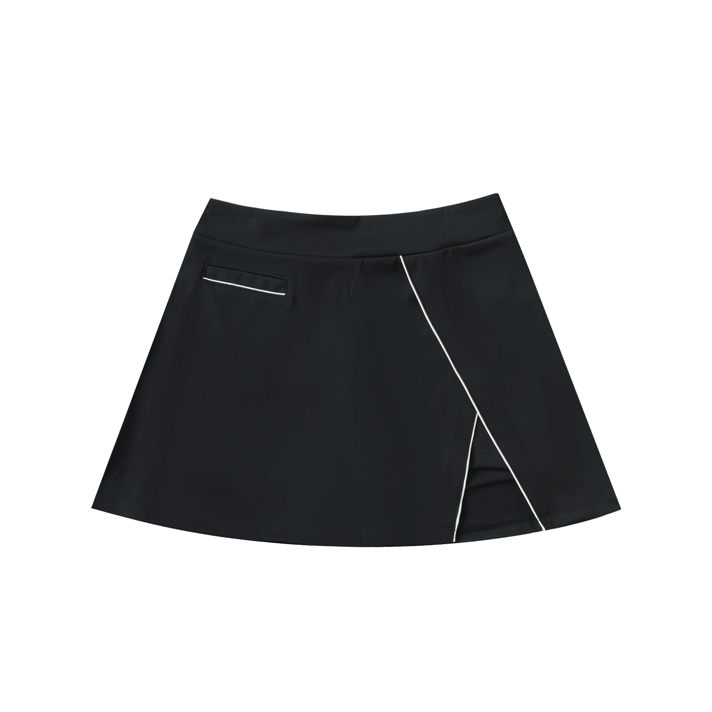 Black skirt with white stitching on a white background
