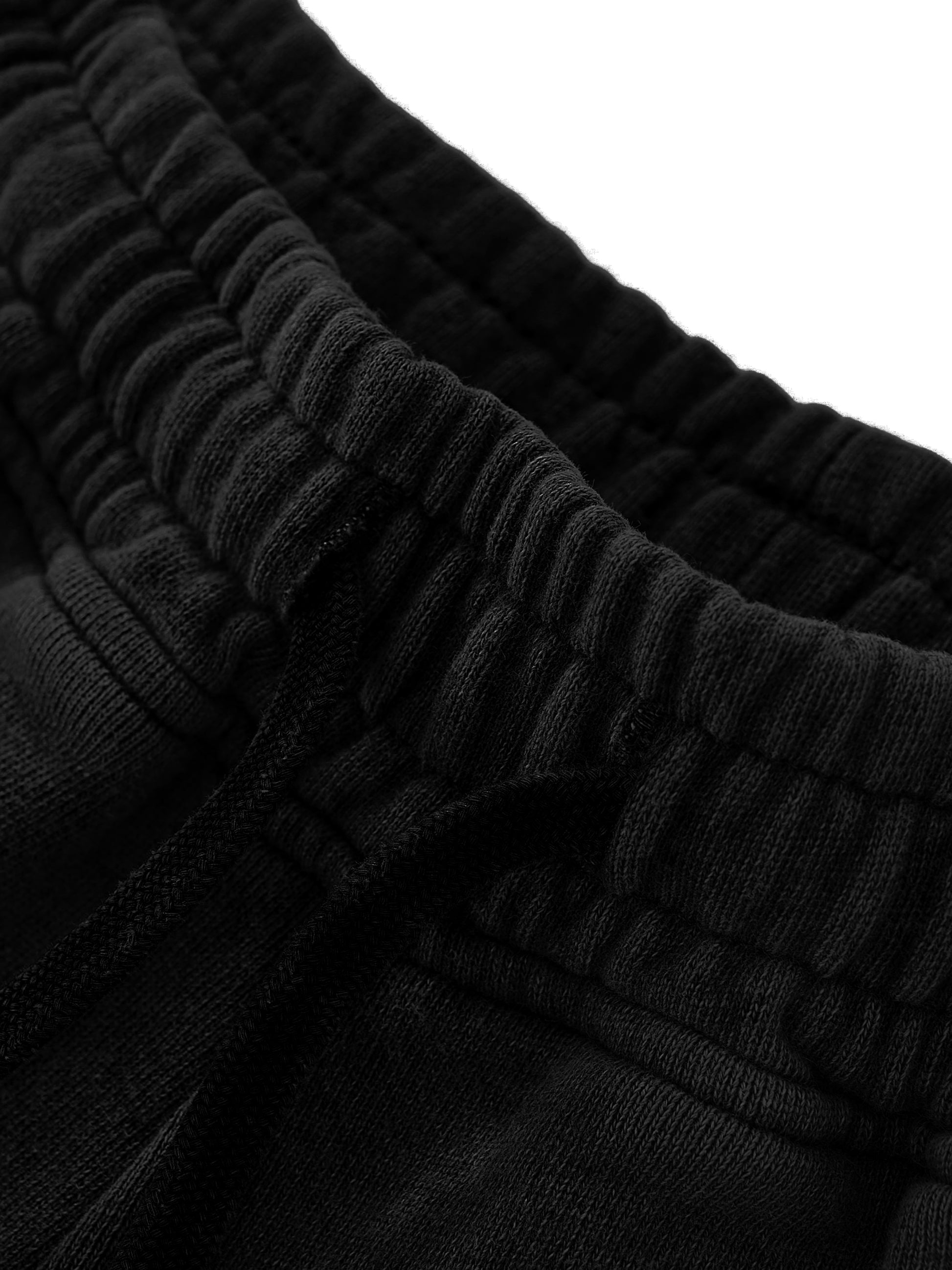Close-up of black textured fabric with a white background