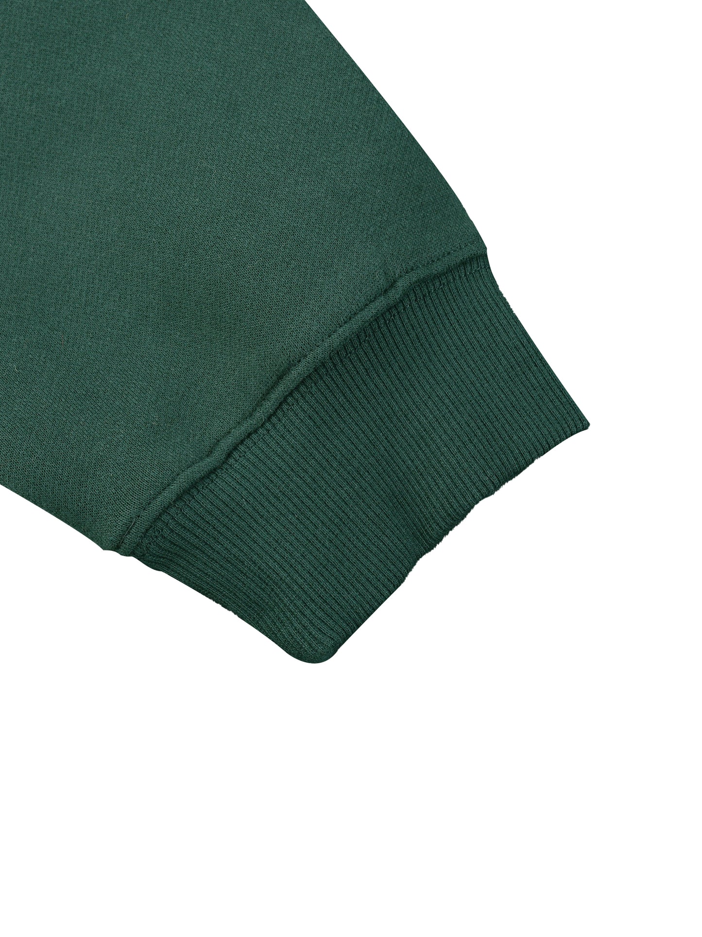 Close-up of a green sweater sleeve on a white background