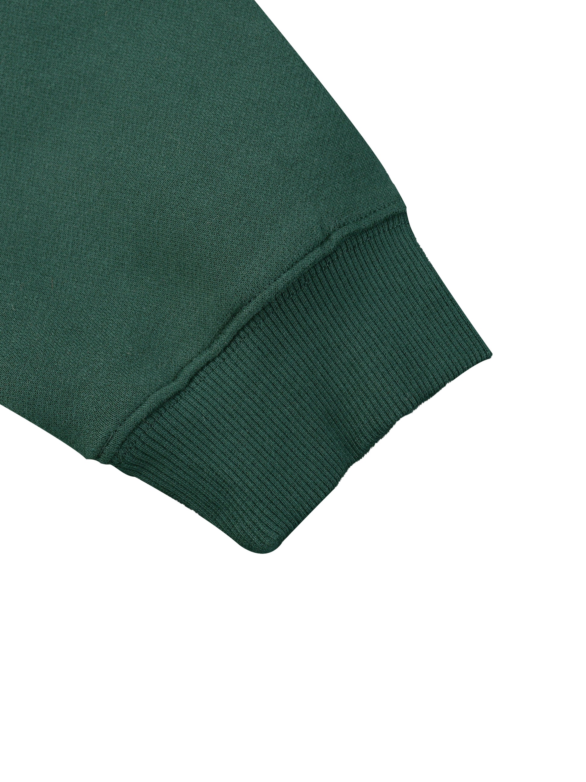 Close-up of a green sweater sleeve on a white background
