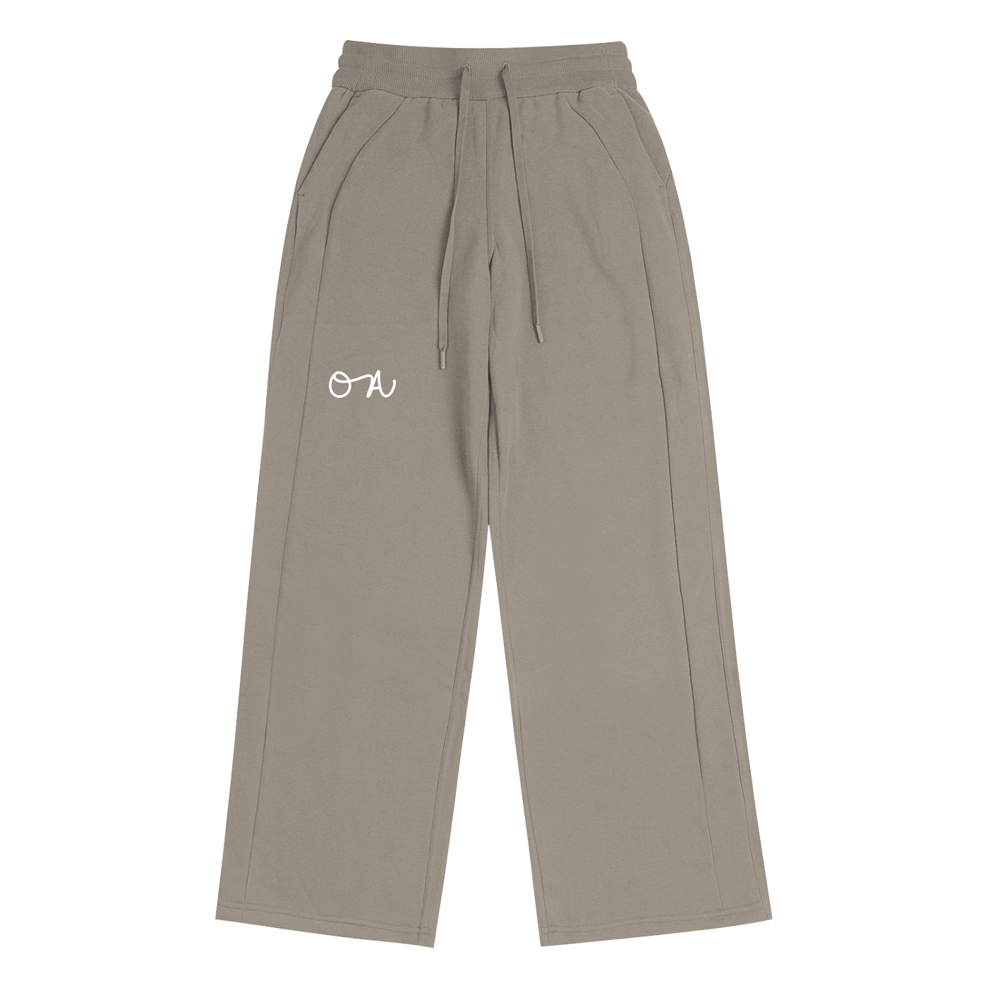 Beige pants with a logo on a white background
