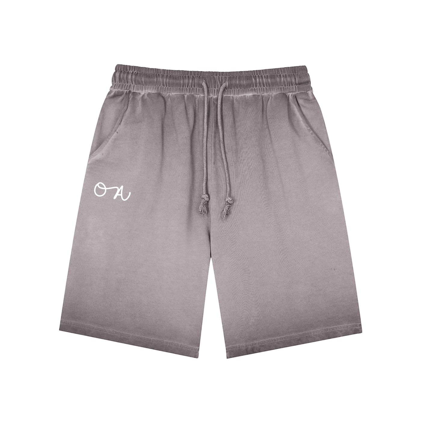 Dusty Stone shorts with an 'OA' logo in front of a white background