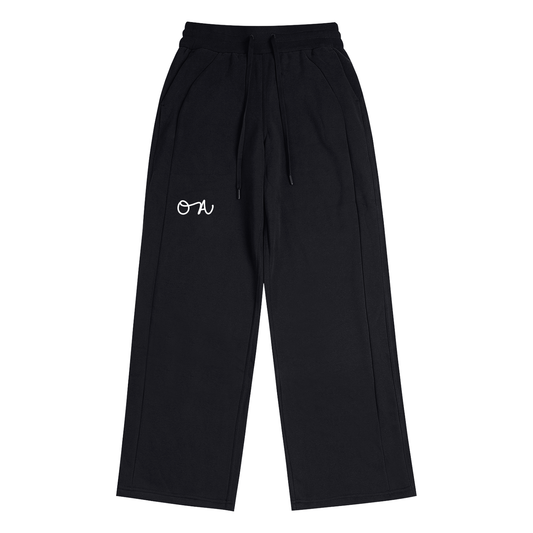 Black pants with a white logo on a white background