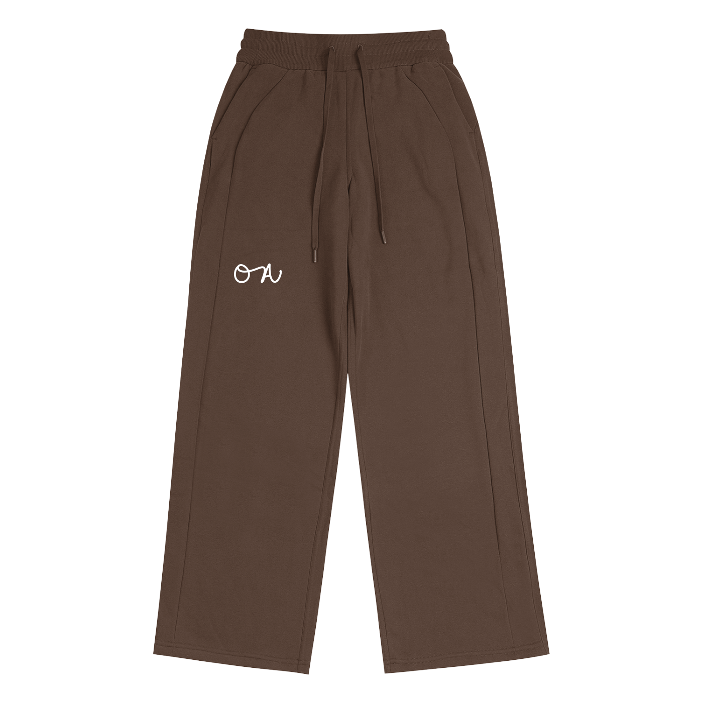 Brown pants with a logo on a white background