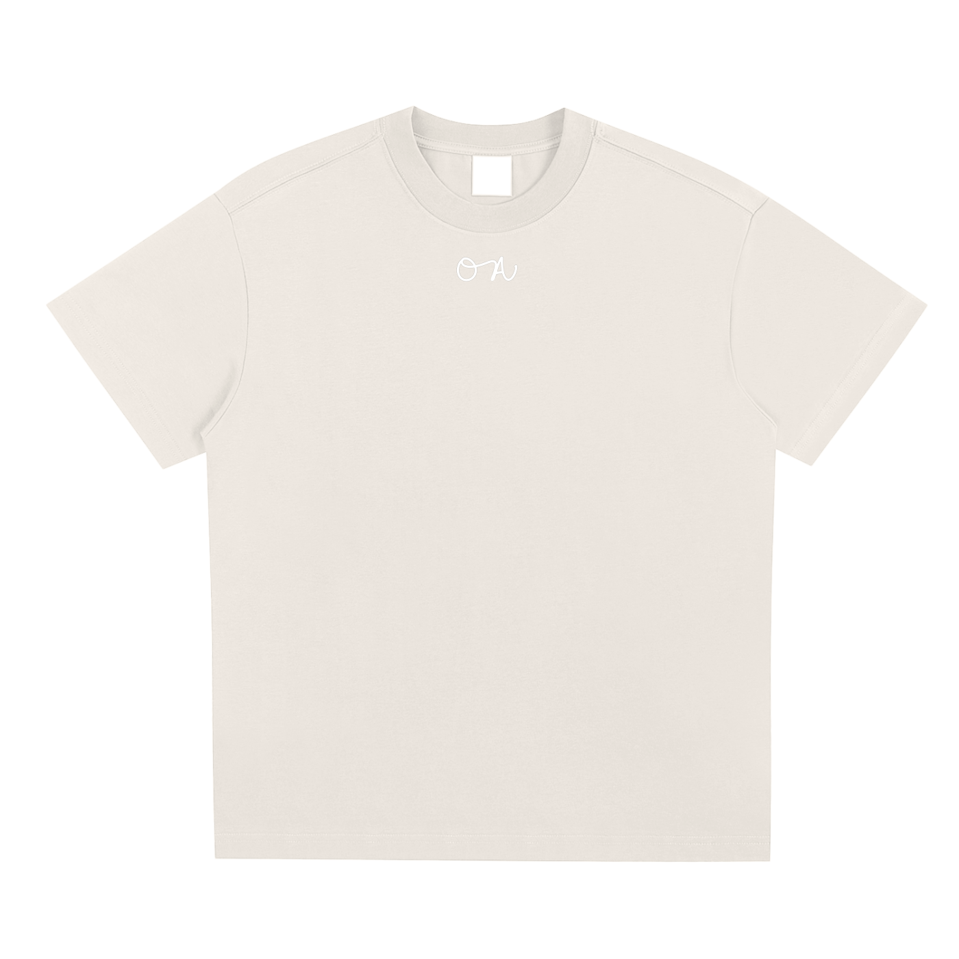 Cream t-shirt with a logo on a white background