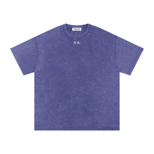 Dark purple t-shirt with a white 'OA' logo in front of a white background