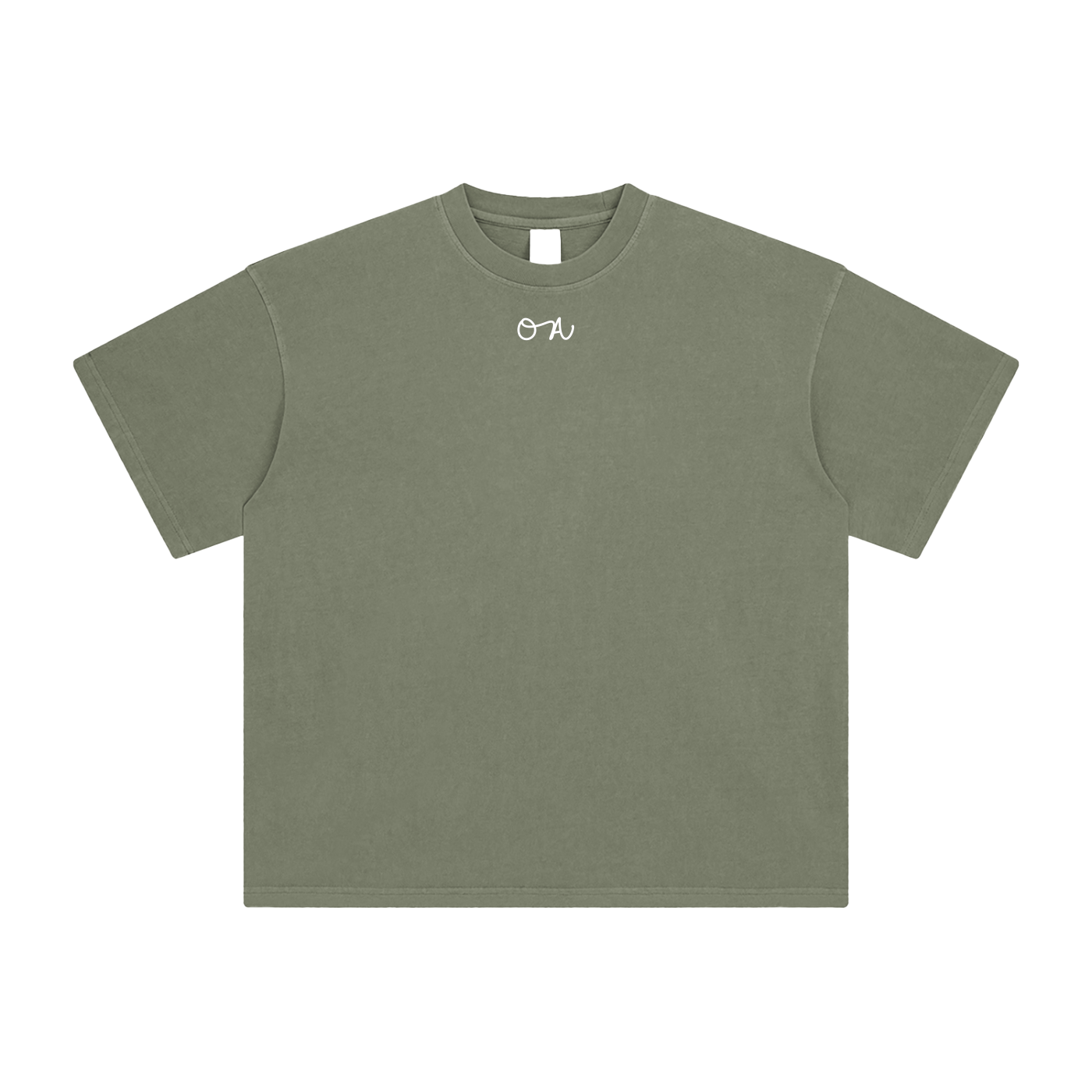 Olive Green t-shirt with a small 'OA' logo on a white background