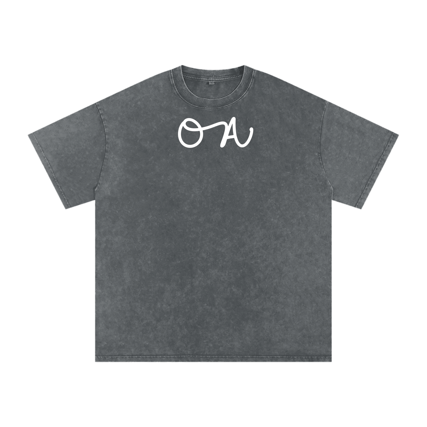 Gray t-shirt with white logo on a white background