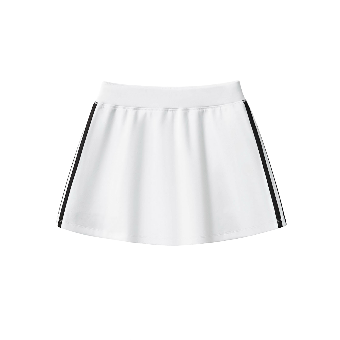 White skirt with black trim on a white background