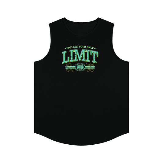 Black tank top with motivational text on a white background