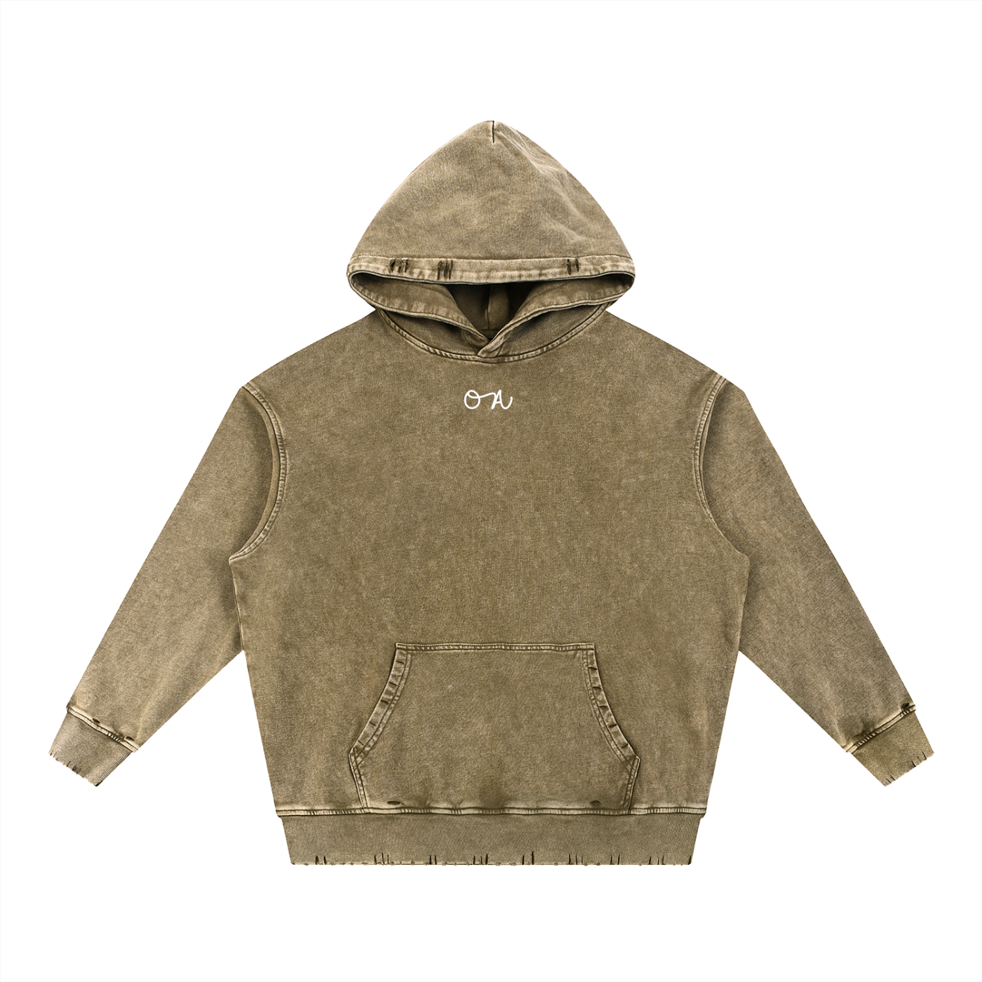 Brown/Tan hoodie with a brand logo on a white background