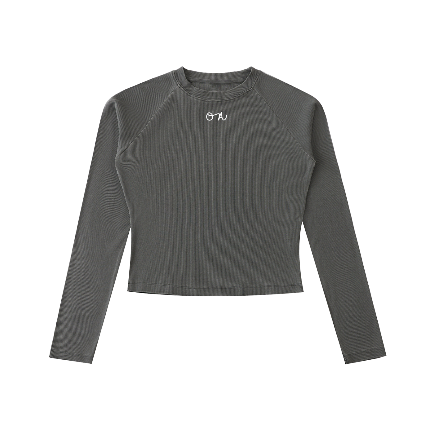 Gray long-sleeve shirt with an oa brand logo on a white background