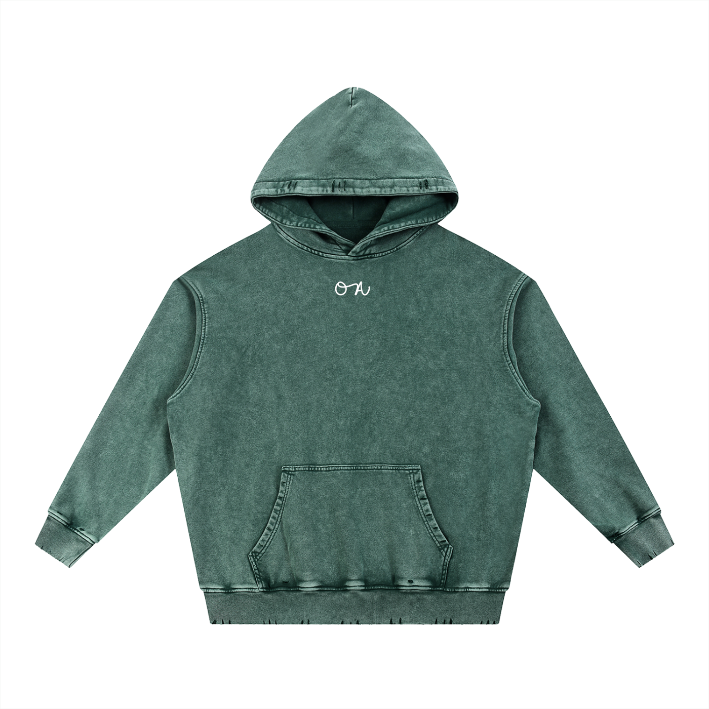 Forest Green hoodie with an 'OA' logo on a white background