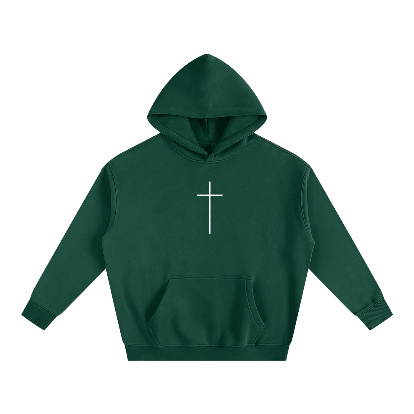 Green hoodie with a white cross on a white background