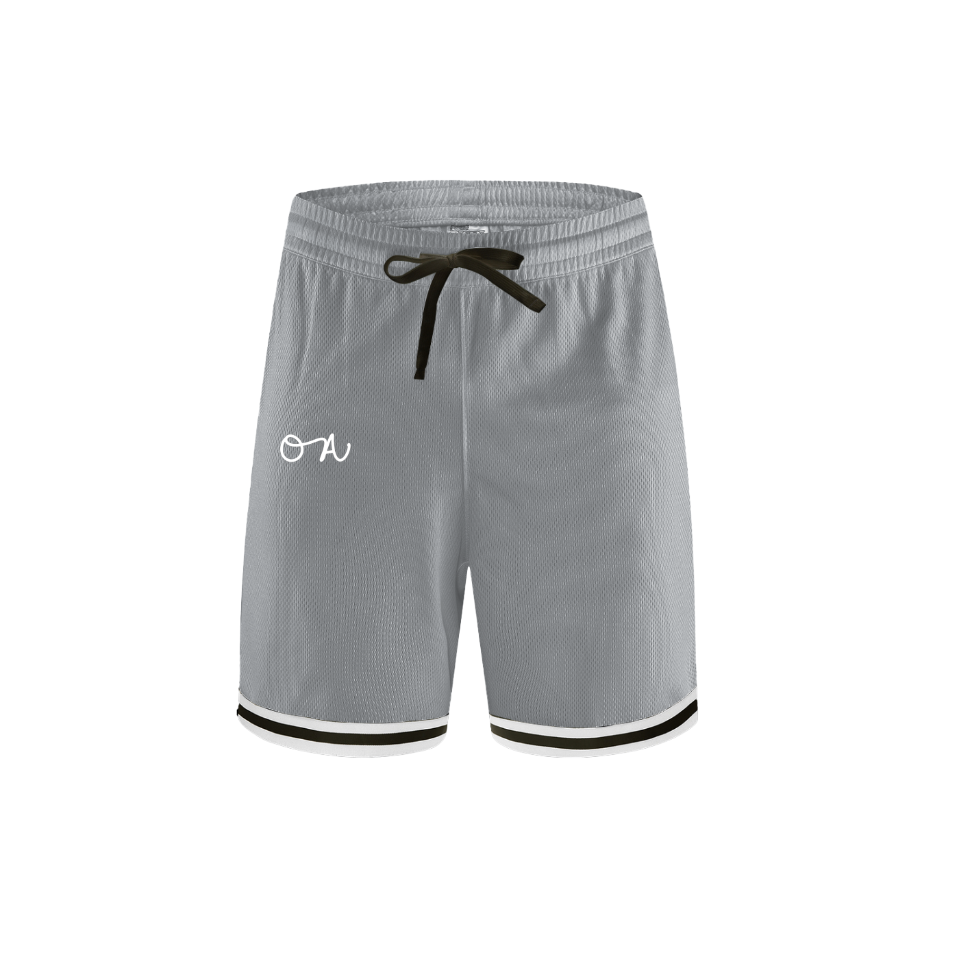 Gray shorts with a logo on a white background
