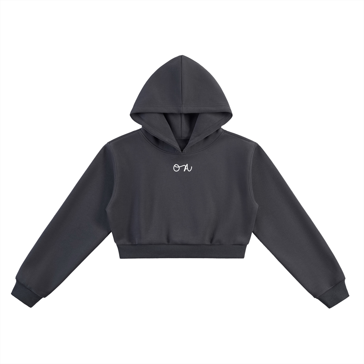 Gray hoodie with a logo on a white background