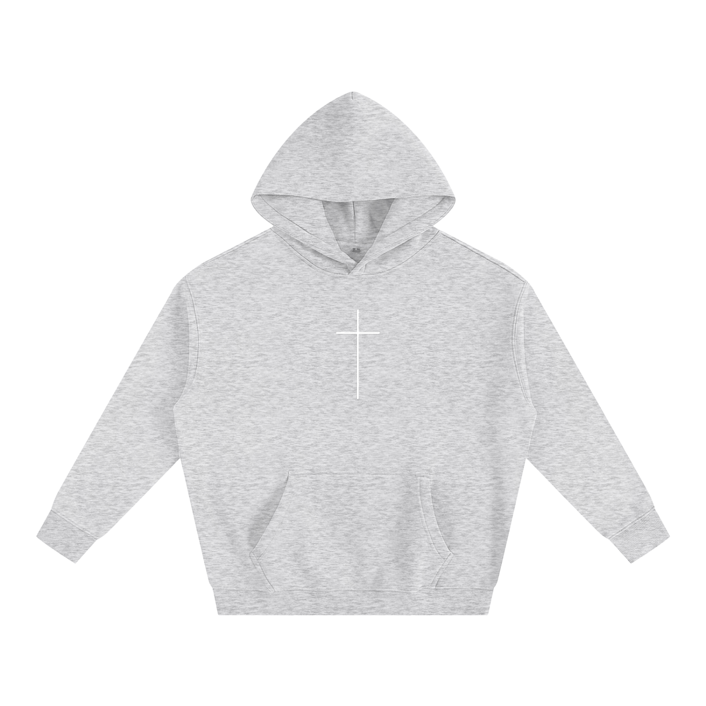 Gray hoodie with a white cross on a white background