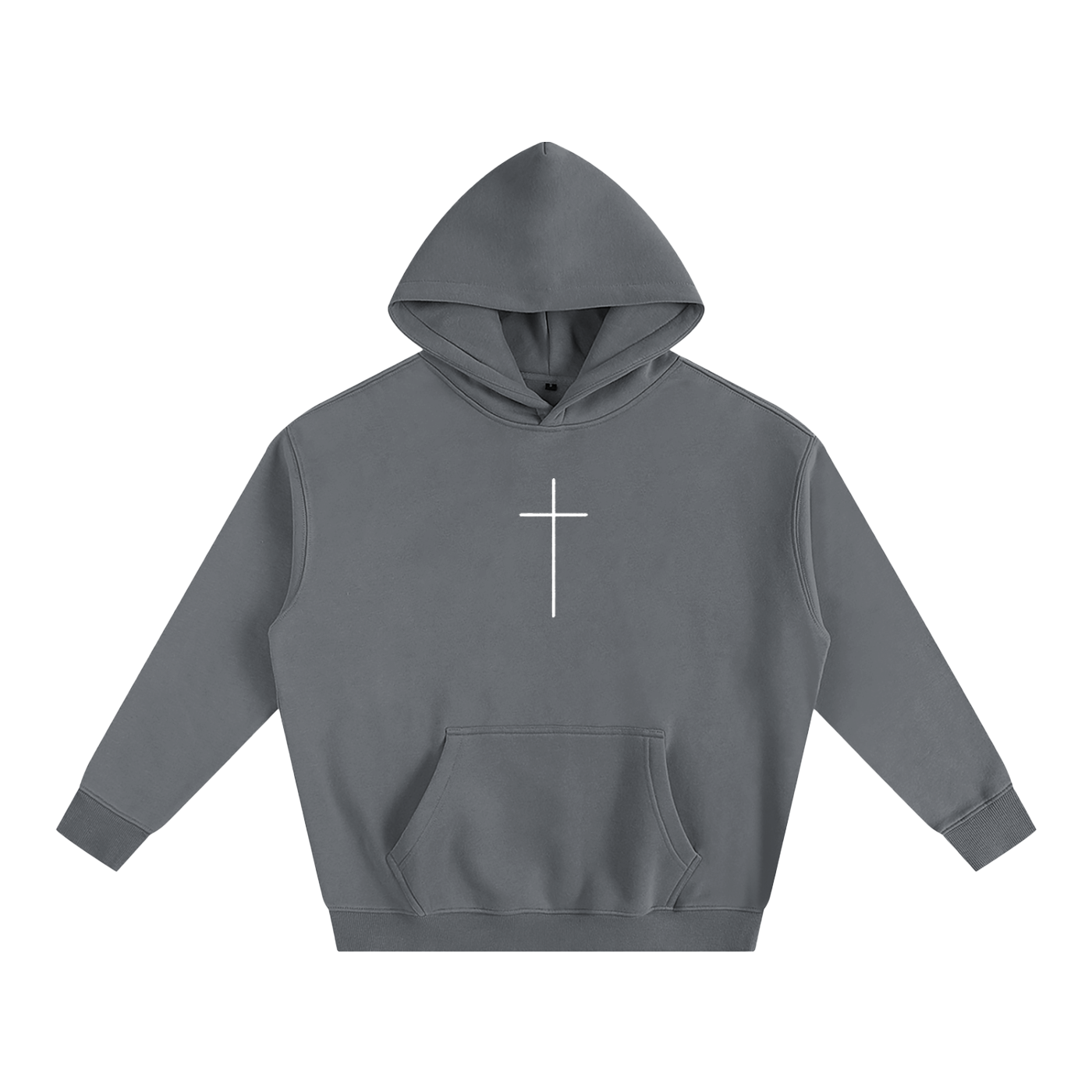 Gray hoodie with a white cross on a white background
