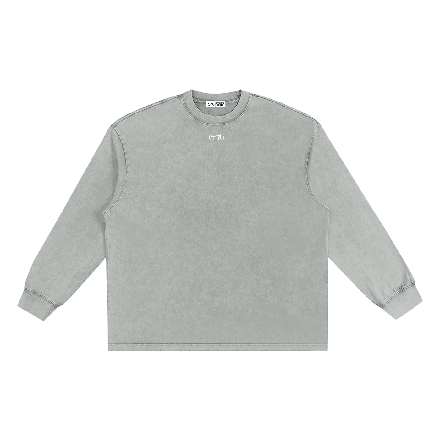 Light Gray long-sleeve shirt with an oa logo on a white background