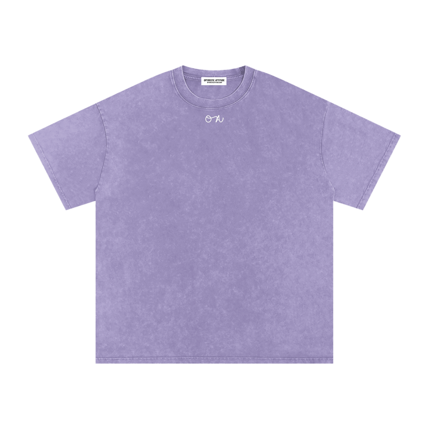 Front of light purple t-shirt with a white 'oa' logo in front of a white background.