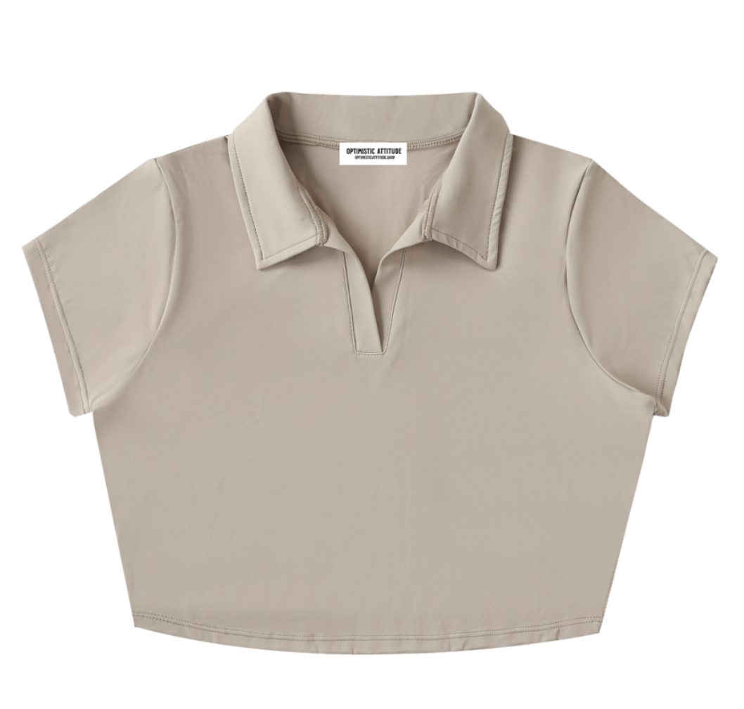 Beige sleeveless shirt with collar on a white background