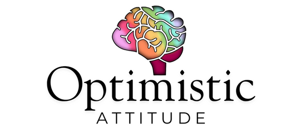 Logo with a colorful brain illustration and 'Optimistic Attitude' text on a white background
