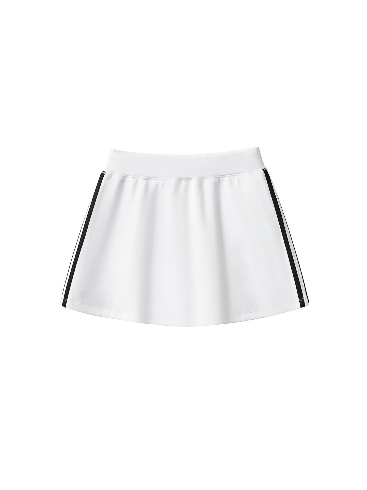 White skirt with black trim on a white background