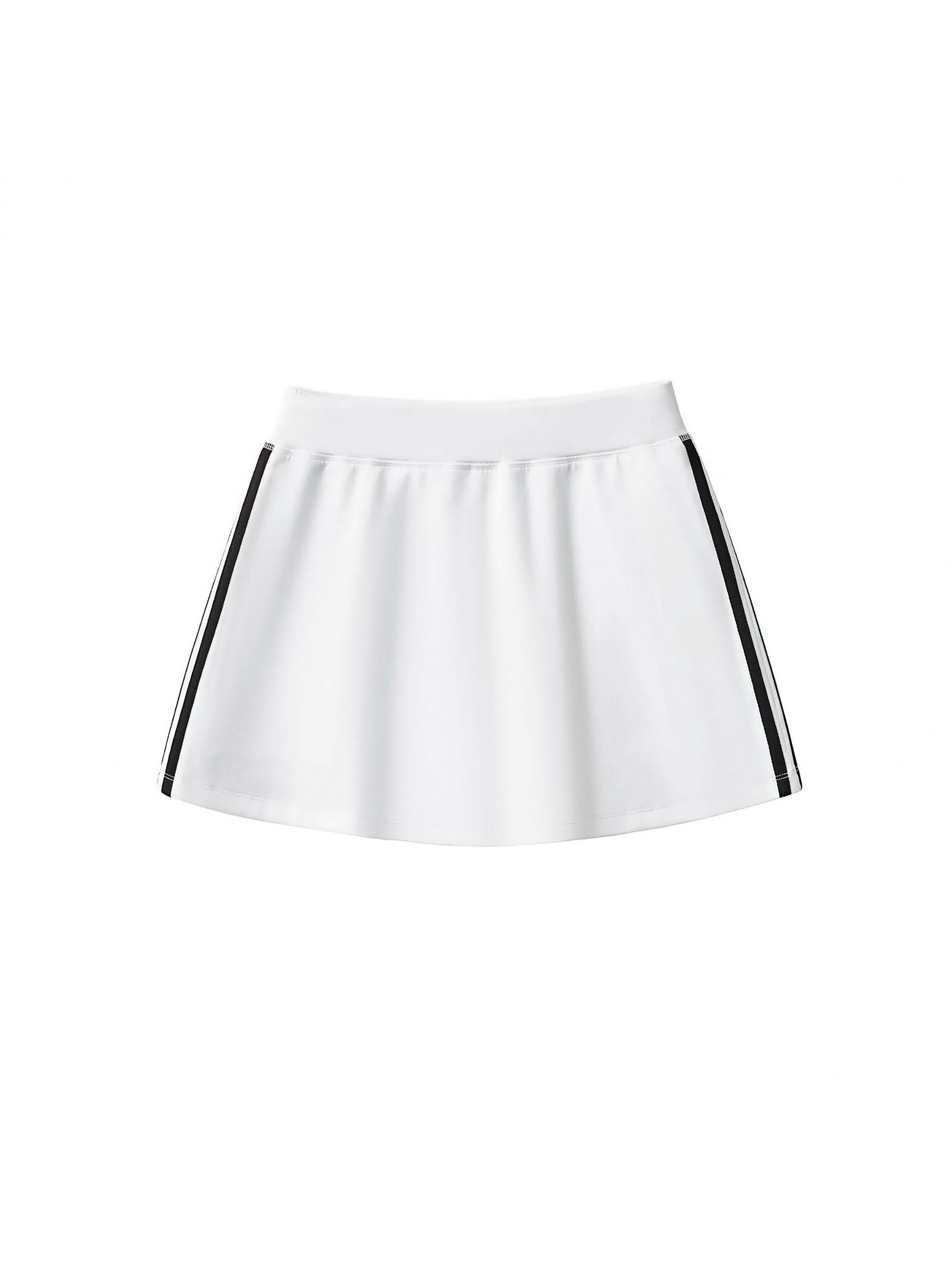 White skirt with black trim on a white background